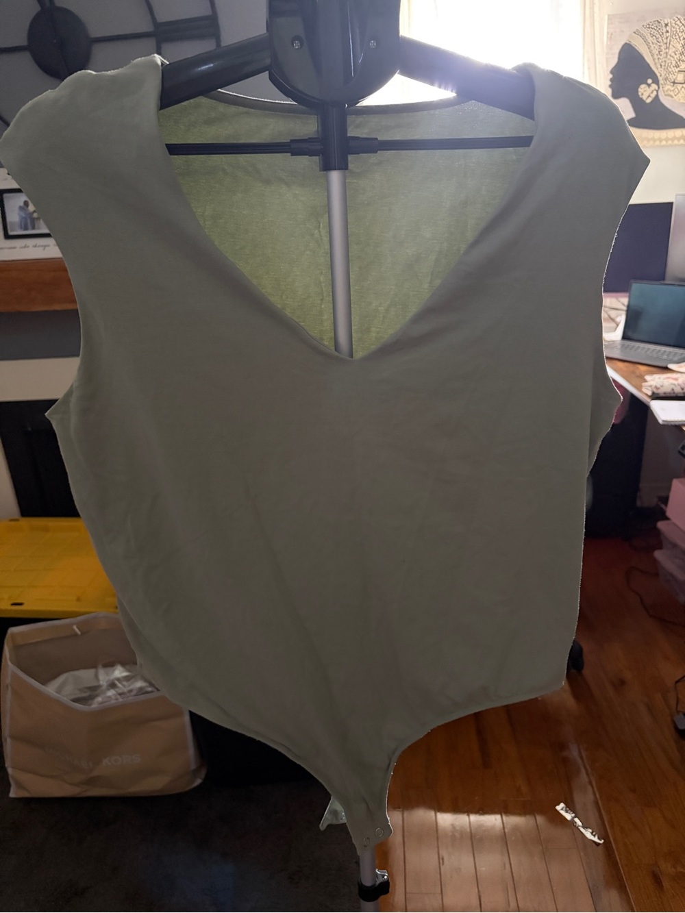 Express Olive V-Neck Sleeveless Bodysuit